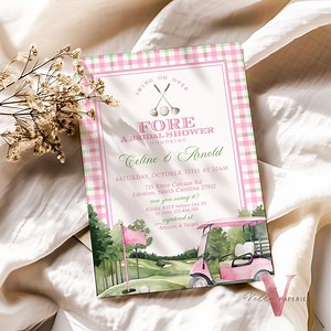 Pink Green GOLF Bridal Shower Par-tee Invitation | Golf Themed Party FORE the Bride and Groom | Pink Golf Couple Invite | Wedding Shower - Etsy