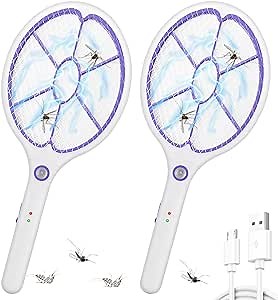 Swing Zap 2 Pack 4500V USB Rechargeable Handheld Large Electric Purple Fly Swatter, Mosquito, Wasp Killer Racket, Bug Zapper with USB Charging Cable for Indoor and Outdoor.
