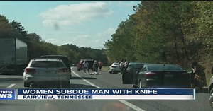 Women use tennis racket to stop man with knife