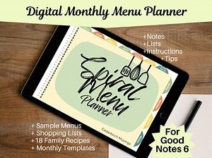 Monthly Dinner Menu Planning for Goodnotes 6