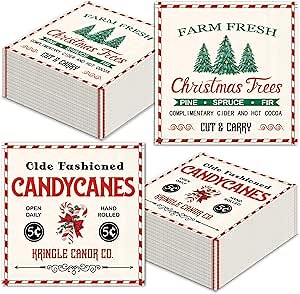 50pcs Vintage Christmas Party Napkins - Old Fashioned Paper Napkins for Xmas & Winter Holiday Parties