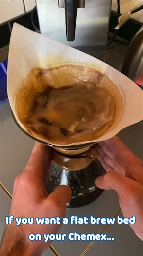 Not everybody is going to love this advice. "Too much agitation!" That's fine, there are a thousand and one ways to get a great brew with a Chemex. But if you want a really flat brew bed (and minimal high and dries to boot) just give your Chemex a shake after your last pour! This Ethiopia Gerba Doku Natural tasted great and evenly extracted. Plus I was able to confirm that all the rules and straight edges in the office are still true. Got any other Chemex tips we can try out? | Sweet Maria's Cof