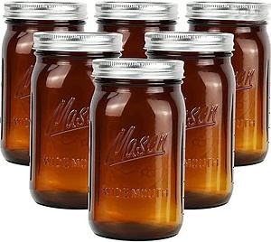 [Hot Item] 32 Oz Amber Color Mason Glass Packaging Jars, Amber Storage Jars