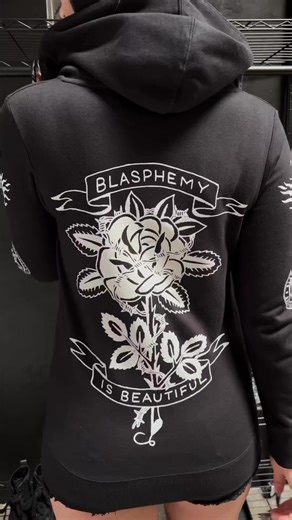 Dark and delightful ‘Blasphemy Is Beautiful’ - Women’s Zip Up now available. 🖤 www.blackcraftcult.com #blackcraftcult | Blackcraft
