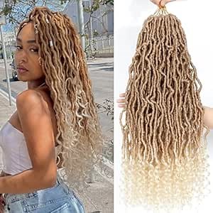 24 Inch Goddess Locs Crochet Hair With Curly Ends 7 Packs Soft Locs Crochet Hair 98 Strands Long Natural Crochet Hair for Woman, Girl (24Inch(pack of 7), 27/613#)
