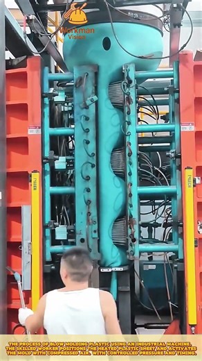 Skilled Worker Operating Blow Molding Machine for Plastic Forming