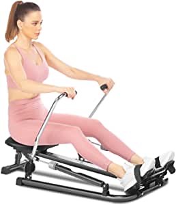 ANCHEER Hydraulic Rowing Machine, Full Motion Adjustable Rower with 12 Level Resistance & Soft Seat & LCD Monitor & 45 Inch Long Rail for Indoor Cardio Exercise, Home/Apartment (Dark)