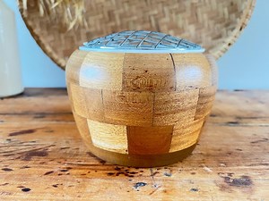 Vintage Cambridge Ware Wooden Rose Bowl - Mid Century Patchwork Wood Flower Bowl With Wire Frog - Retro Mosaic Centrepiece - Made in England - Etsy UK