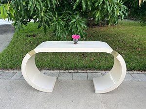 POSTMODERN WATERFALL SCROLL Console Table, Cream Console Table Brass Detail, 60” Desk Vanity Hollywood Regency Karl Springer Style - Etsy