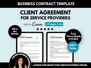 Client Agreement Template, Client Contract Editable Canva Template, Business Contract 2 Pages - Etsy