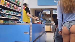 Candid insane girl perfect booty in cheeky jean shorts