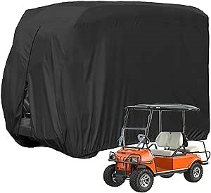 Lmeison Golf Cart Covers 4 Passenger Waterproof Club Car Covers fits EZ GO, Club Car, Yamaha, Sunproof and Windproof, Black