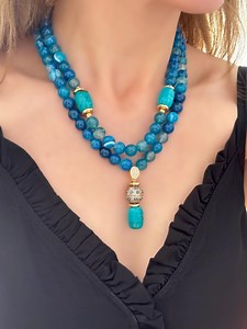 Blue Agate Gemstone Necklace Big Bold Statement Jewelry for Women Turquoise Birthday Anniversary Gift for Her Mothers Day Gift - Etsy