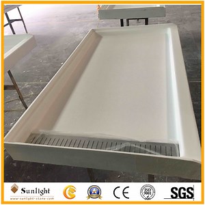 [Hot Item] 60X32X4 Cultured Marble Trench Drain Shower Base, Shower Pan with Stainless Steel Drain Cover