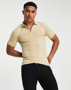 ASOS DESIGN muscle fit jersey polo in beige | ASOS