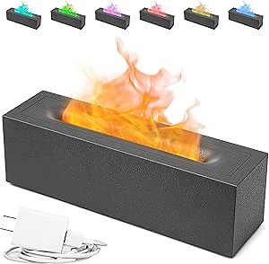 Flame Diffuser for Essential Oils with Aroma Humidifier, Air Essentials Fire Mist Ambientador, Flame Oil Diffuser, Volcano humidifier or Bonfire Diffuser with Flame humidifier (Black-Gray, 200)