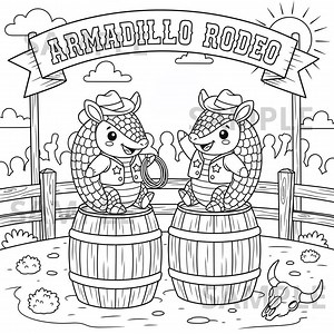 Armadillo Rodeo Coloring Page Printable, Cute Western Animal Line Art for Kids and Adults, Instant Download, Thick Outline PNG & PDF - Etsy Australia