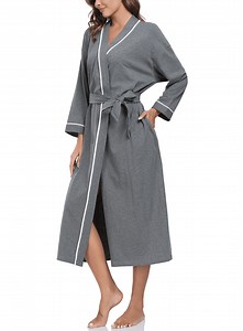 EA'S SECRET 100% Cotton Womens Long Robe Lightweight Kimono Bath Robe with Pockets(Deep Gray,XL)