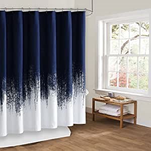NSR Ombre Shower Curtain 72 x 72 Inch Navy Blue Shower Curtain for Bathroom Waterproof Gradual Color Design Fabric Shower Curtain with 12 Hooks, Navy Blue & Gray