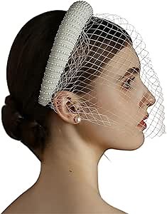 Amazon.com: 2-in-1 Bridal Birdcage Veil with Pearls Headband – Short White Mesh Blusher Veil for Weddings : Clothing, Shoes & Jewelry