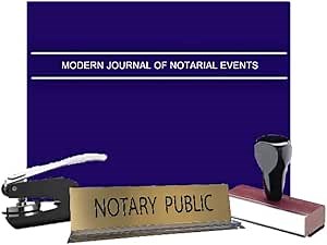 Wisconsin Notary Public Desk Sign, Modern Journal, Black Pocket Seal Embosser, & Traditional Rubber Hand Stamp Value Package