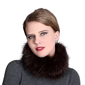 Womens Real Fox Fur Neck Warmer Soft Winter Infinity Scarf Fluffy Loop Scarves (Brown)