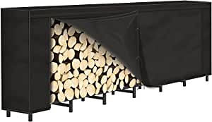 Firewood Rack Outdoor with Cover, 8 Ft Fire Wood Log Storage Rack Bracket Kit Heavy Duty Steel Fireplace Wood Holder