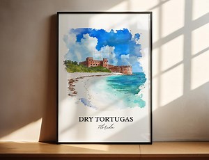 Dry Tortugas FL Wall Art, FL Keys Print, Florida Watercolor Art, Dry Tortugas National Park, Travel Print, Travel Poster, Housewarming Gift - Etsy