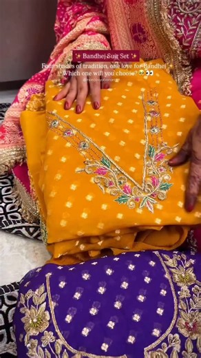 🌸 “Four Shades of Tradition, One Love for Hand-Embroidered Bandhej ✨ Which One Will You Drape?” 🌸 Celebrate ethnic elegance with our handcrafted Bandhej suit collection 🌈💫. Each Bandhej suit set features intricate hand embroidery, vibrant colors, and timeless charm—perfect for festivals, weddings, and special occasions 🪔💛. 💎 Highlights: • Authentic hand-embroidered Bandhej suits • Four unique shades & patterns 🌟 • Perfect for ethnic wear, party wear, and festive occasions 🎉 #BandhejLove