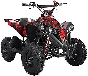 X-PRO 40cc ATV 4 Wheelers Storm 40 ATV Quads Quad Pull Start 6" Tires with Gloves, Goggle and Face Mask (Hot Rod Flame)