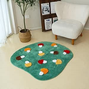 Cute Mushroom Moss Bath Rug - Cute Green Moss Rug Non Slip Mushroom Bath Rug for Kids, Strong Absorbent Soft Washable Bath Mat Rug for Tub Shower and Bathroom,Irregular-39.37"