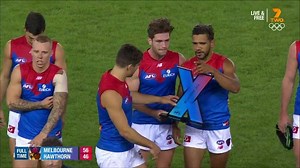 "Tommy Bugg does all that hard work to gain the respect of Melbourne Football Club fans again, then he goes and kisses the giant X... 🤦" - Nathan Grima as part of our #TwitterTakeOver 😂😜 #AFLX #7AFL | 7AFL