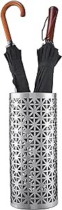 Silver Ceramic Umbrella Stand 18''H Hollow Umbrella Holder Hand Carved Umbrella Rack for Entryway Office Can Walking Stick Organizer Freestanding Home Decor