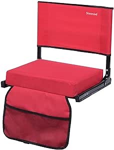 Sheenive Stadium Seats for Bleachers - Wide Padded Cushion Stadium Seats Chairs for Outdoor Bleachers with Leaning Back Support and Shoulder Strap (17" W x 15" D, RED)