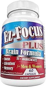 Brain Booster Supplement for Focus, Memory, Mood, Energy & Brain Health Formula for Adults,