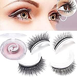 Reusable Self-Adhesive Eyelashes Without Glue, 2-Pairs Natural Look False Eyelashes Self Stick Reusable Fake Eye Lashes No Glue False Eyelashes Extension with Portable Boxes Perfect Valentine Gift for Women Girls(Natural&Thick)