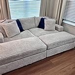 87-inch Oversized Loveseat Chaise Lounge Daybed 32D Foam Boneless Plush Cloud Sofabed, Modern Fluffy Corduroy Double Chaise Recliner Sleeper Sofa Bed for Living Room Bedroom, No Assembly Required