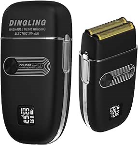 Dingling Factory - Foil Shaver 2 Blades - Dry or Wet Shaving - Rechargeable USB - Aluminium Titanium - Compact - Home and Travel. (Black)