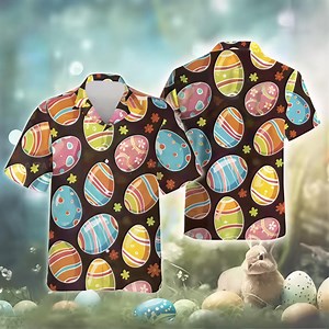 Chemise hawaïenne oeuf de Pâques, chemise de Pâques marron pour homme femme, chemise boutonnée colorée, tenue de vacances de printemps, cadeau de Pâques amusant - Etsy France