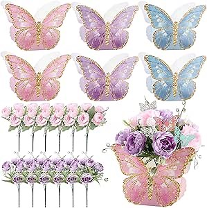 6 Sets Butterfly Party Decorations Princess Flower Boxes Centerpieces for Table Decorations Baby Shower Birthday Tea Party Decor Supplies Butterfly Themed Wedding Favors