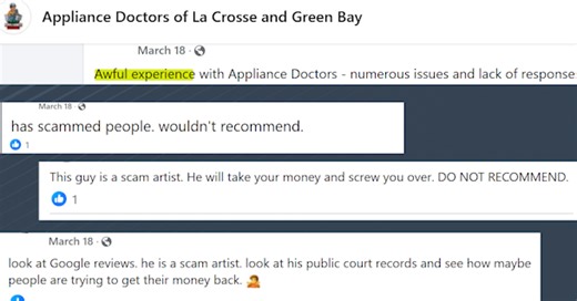 La Crosse County customers claim they're all getting scammed by the same appliance repair business