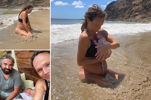Mum-of-four goes viral giving birth to son in the ocean - with husband even bringing sieve to catch placenta