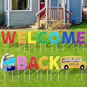 Yexiya 13 Pcs Welcome Back to School Yard Signs Lawn Decorations Back to School Classroom Waterproof Yard Decor Outdoor Welcome Back Decorations with Stakes for School Celebration(Schoolbag)