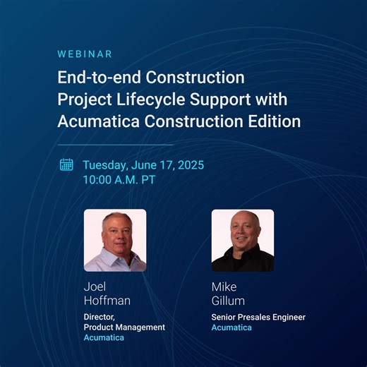 Join us tomorrow to see how Acumatica Construction Edition supports every phase of your construction projects - from bid to closeout- in one powerful platform. https://acumati.ca/4nbZBth | Acumatica | Facebook