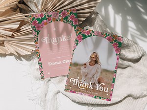 Pink Wildflower Graduation Thank You Template, Editable Floral Graduation Thank You Card, Pink Graduation, Wildflowers Grad Card, 707 - Etsy