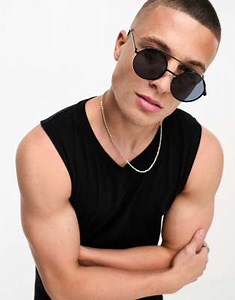 Jack & Jones round sunglasses with metal frame in black   | ASOS