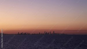 Sunset view of the Gold Coast skyline seen from Coolangatta Beach, Queensland