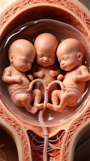 Cute Conjoined Triplets Floating in the Womb – Peaceful Animation