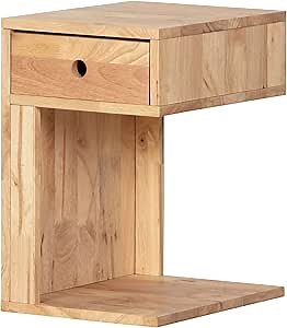South Shore Furniture Sweedi Solid 1-Drawer Nightstand, Natural Wood, 15.75 in x 12.5 in x 19.75 in