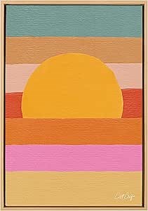 Kate and Laurel Sylvie Sunset Waves Framed Canvas by Cat Coquillette, 23x33, Natural